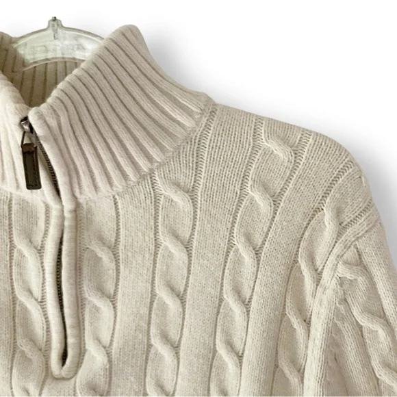 Banana Republic Factory Mens Cable Knit Sweater Sz M 1/4 Zip Wool Blend Neutral - Picture 4 of 11